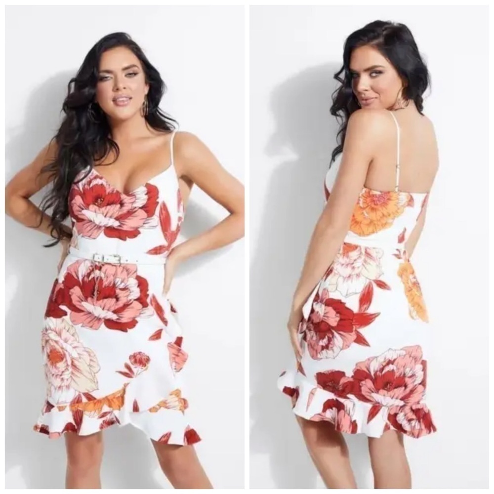 GUESS Juleah Mini Floral Dress in Radiant Poppy Print Ivory size 8